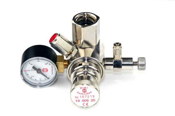 Hiwi Druckminderer CO2 Mehrweg fest verbauter Adapter z.B. für Sodastream Zylinder o.a. 1 Manometer